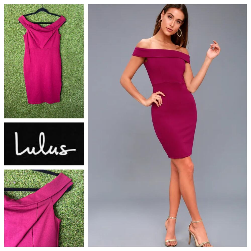Lulus Charm‎ & Delight Burgundy Off Shoulder Bodycon Midi Dress Size M Medium